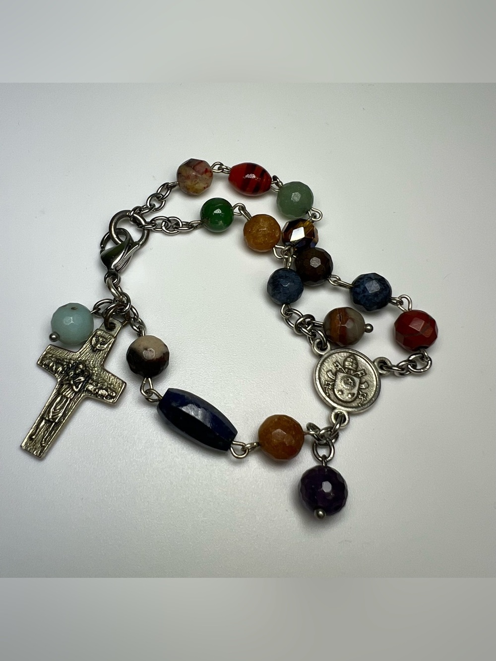 GemMary multicolor agate gemstone rosary bracelet prayer beads Franciscus PP